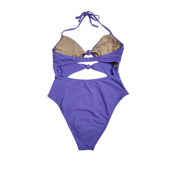 Shade & Shore Purple Double Knot Cutout Ribbed One Piece Women's Swimsuit XL - Picture 3 of 9
